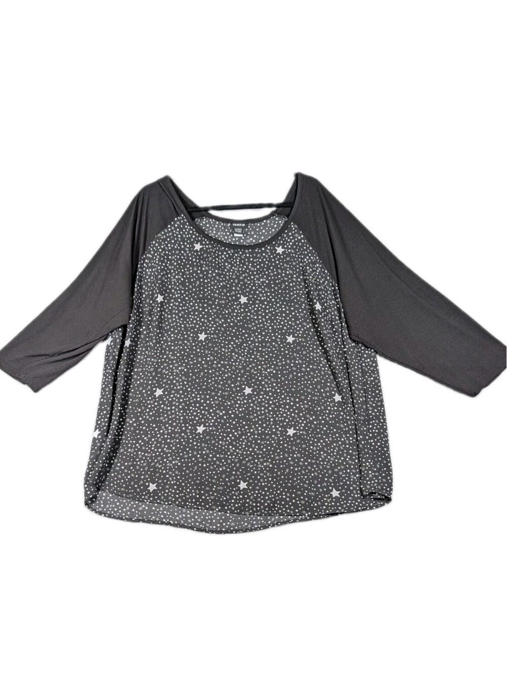Torrid Womens 3 Gray Black Star Print Raglan Three Quarter Sleeve Casual Top 3XL